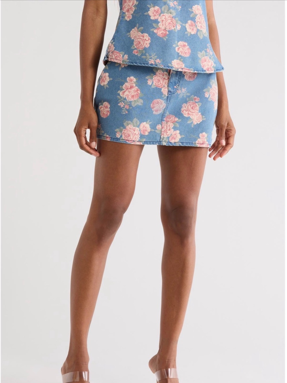 Vigoss Pink Rose Cotton Denim Mini Skirt